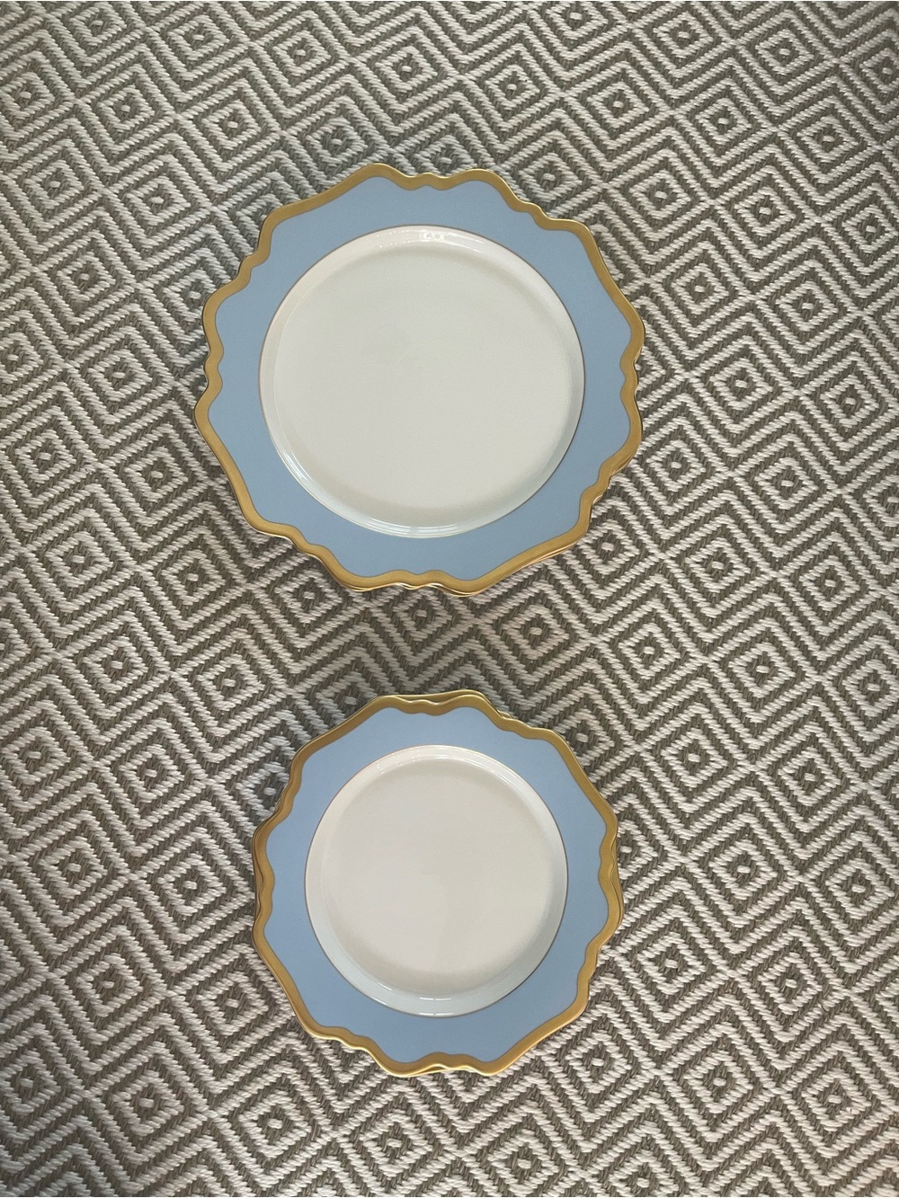 Anna Weatherley Blue and Gold Scalloped Dinner Plates - Pair